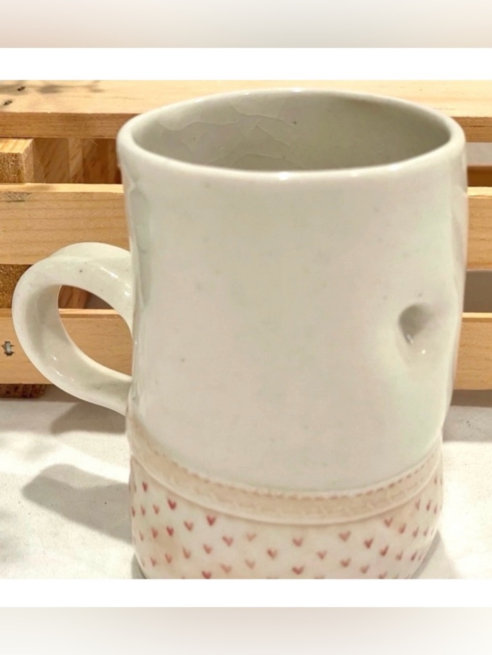 💥3/$50 Artisan Signed Humorous Ceramic Mug Human Torso w Red Heart Pantaloons